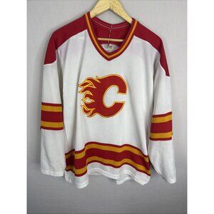 Vintage Calgary Flames CCM Hockey Jersey Mens Medium White Red NHL